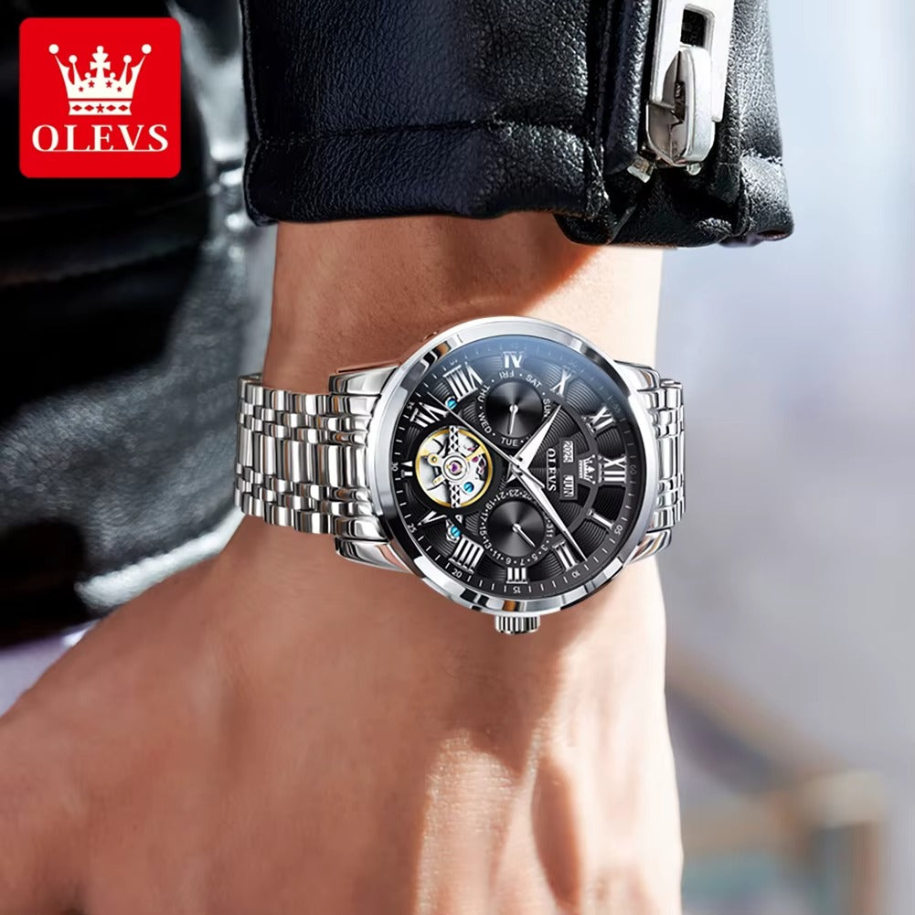 KOASIC 6668 Automatic Skeleton Watch for Men – Luxury Roman Dial Auto Date Waterproof Mechanical Wristwatch