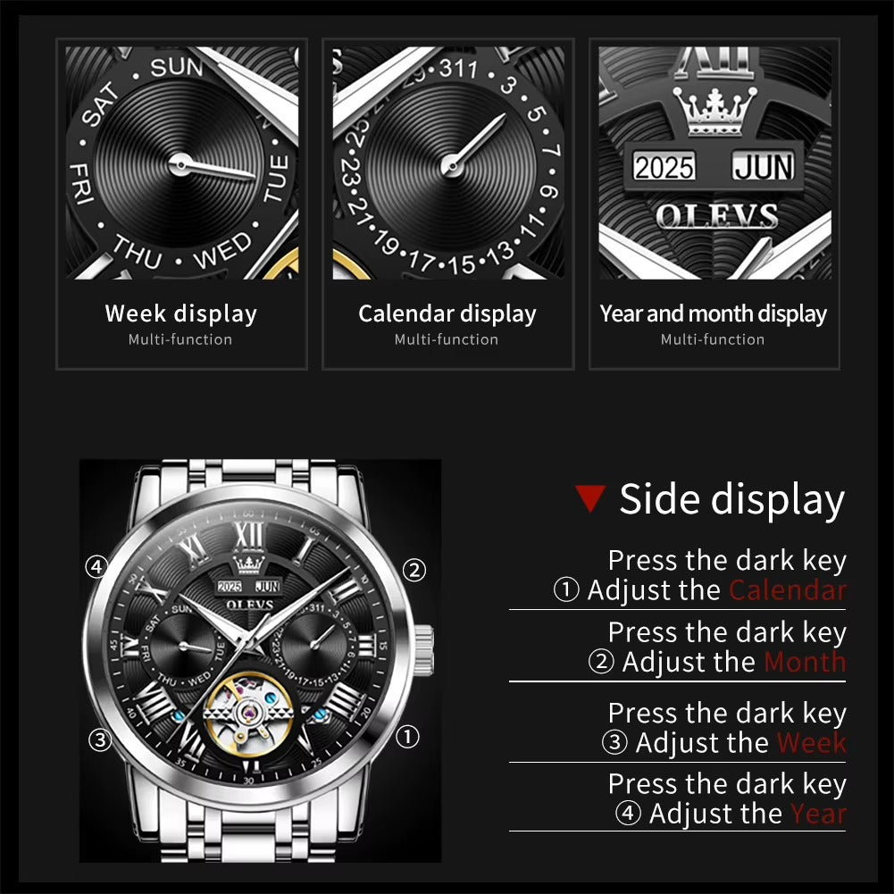 KOASIC 6668 Automatic Skeleton Watch for Men – Luxury Roman Dial Auto Date Waterproof Mechanical Wristwatch