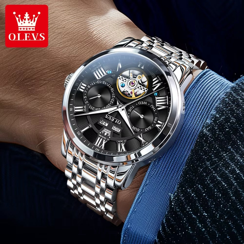 KOASIC 6668 Automatic Skeleton Watch for Men – Luxury Roman Dial Auto Date Waterproof Mechanical Wristwatch