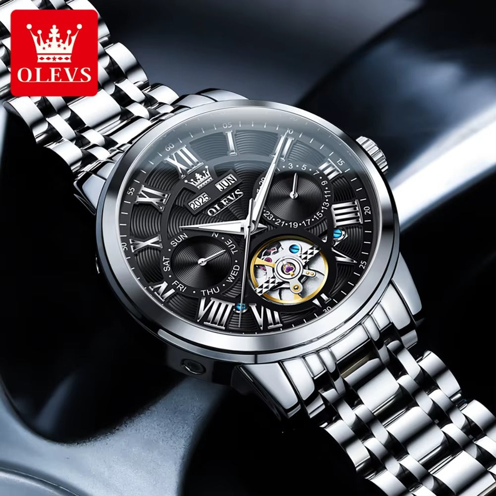 KOASIC 6668 Automatic Skeleton Watch for Men – Luxury Roman Dial Auto Date Waterproof Mechanical Wristwatch