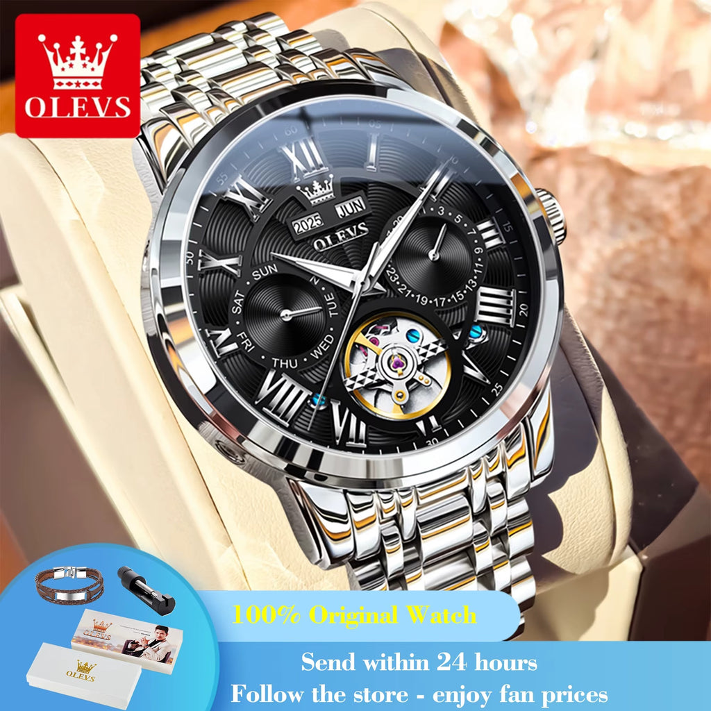 KOASIC 6668 Automatic Skeleton Watch for Men – Luxury Roman Dial Auto Date Waterproof Mechanical Wristwatch