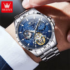 Flywheel Skeleton Automatic Watch for Men Luminous Starry Sky Waterproof Business Wristwatch Mechanical Watch